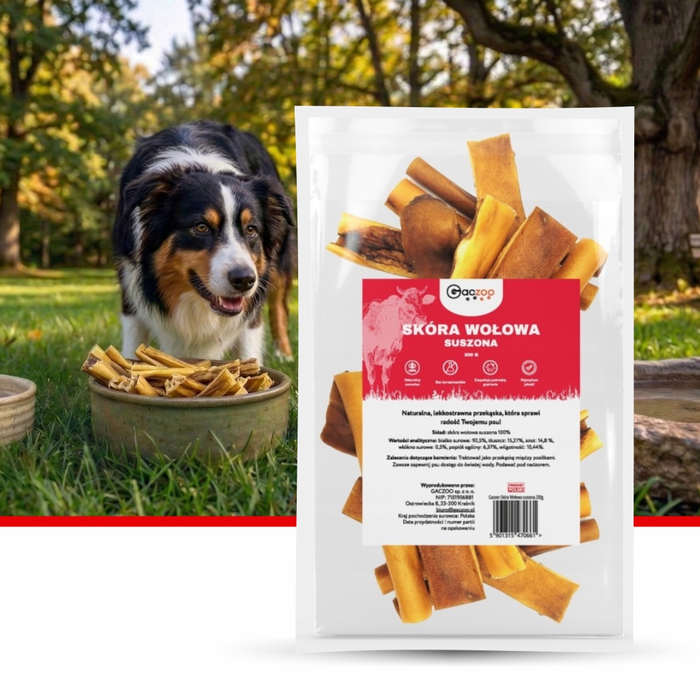 Suszona Skóra Wołowa naturalny przysmak dla psa 200g Gaczoo gryzaki